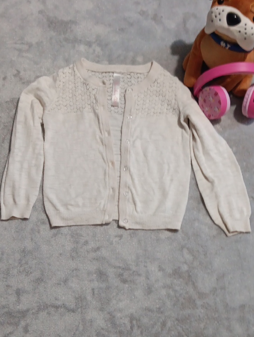 Cherokee Cream Knit Lace-Yoke Button Cardigan
